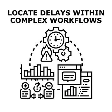Locating delays within complex workflow management system Stock Illustration
