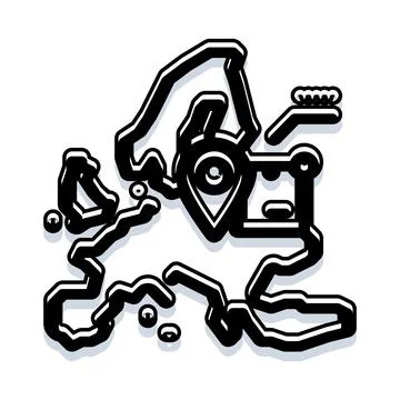 Locating destination point on continent map outline Stock Illustration