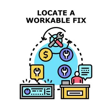 Locating a problem solving workable fix strategy Stock Illustration