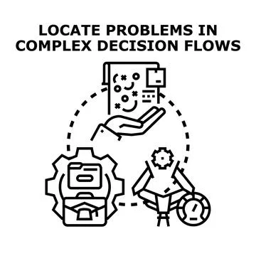 Locating problems in complex decision flows concept Stock Illustration