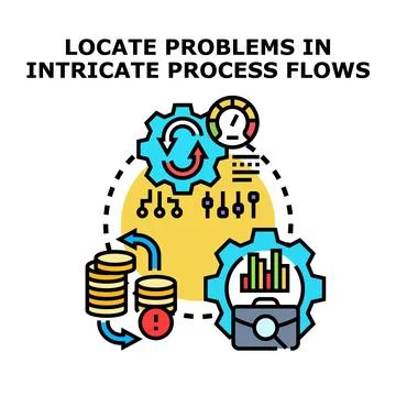 Locating problems in intricate process flows concept Stock Illustration