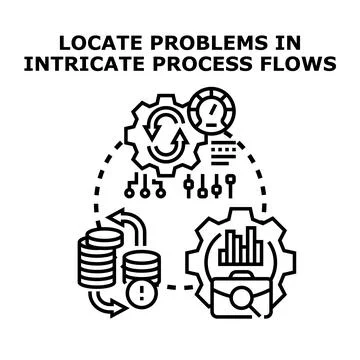 Locating problems in intricate process flows concept Stock Illustration