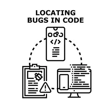 Locating program bugs in software code development Illustrazione stock