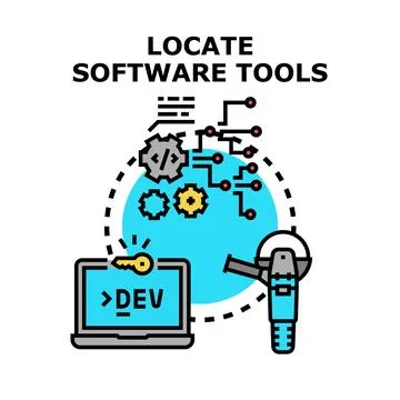Locating software development tools and programming solutions concept Stock Illustration