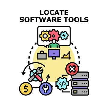 Locating software tools for development and analysis Stock Illustration