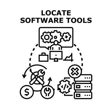 Locating software tools for development and analysis Stock Illustration