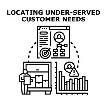 Locating underserved customer needs analysis icon Illustrazione stock