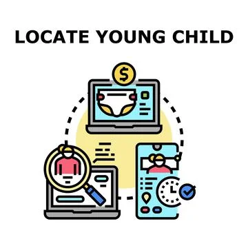 Locating young child using online tracking applications Stock Illustration