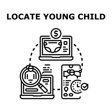 Locating young child using online tracking applications Stock Illustration