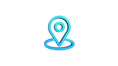 Location 3d pin animation of red spinning in Green, blue, black and white b.. Video stock 313518010