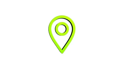 Location 3d pin animation of red spinning in Green, blue, black and white b.. Video stock 313518147