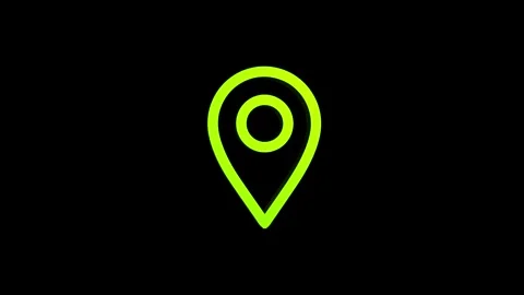 Location 3d pin animation of red spinning in Green, blue, black and white b.. Video stock 313518149