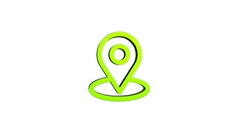 Location 3d pin animation of red spinning in Green, blue, black and white b.. Stock Footage 313518177