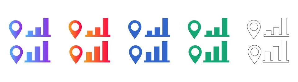 Location Analytics and Data Visualization Bar Chart Icons Illustrazione stock