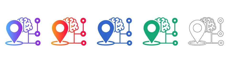 Location and Brain Network Icon Set for Neural Mapping Stock Illustration