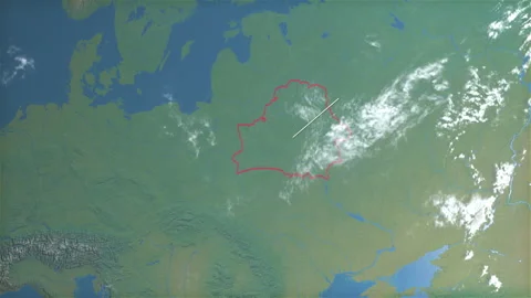 Location and map of Belarus on the earth at day. Stock Footage 328253306