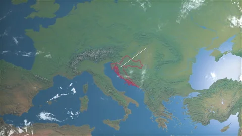 Location and map of Croatia on the surface of the earth at day. Stock Footage 328684639