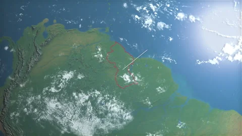 Location and map of Guyana on the surface of the earth at day. Stock Footage 328644847