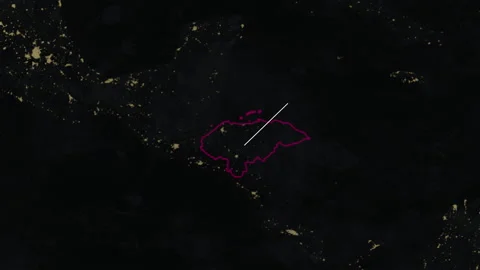 Location and map of Honduras at night-time. Stock Footage 327454848