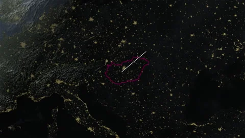 Location and map of Hungray at night-time. Stock Footage 327455833