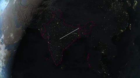 Location and map of India at night-time. Stock Footage 327457023