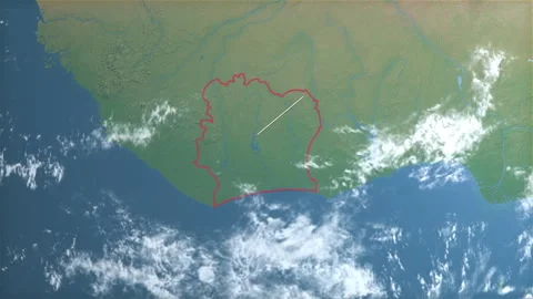 Location and map of Ivory Coast on the surface of the earth at day. Stock Footage 328651941