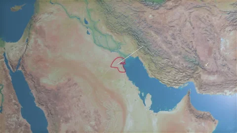 Location and map of Kuwait on the surface of the earth at day. Stock Footage 328657157