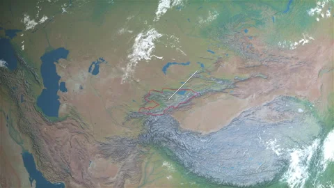 Location and map of Kyrgyzstan on the surface of the earth at day. Stock Footage 328657653