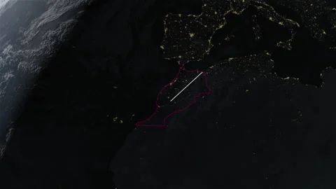 Location and map of Morocco at night-time. Stock Footage 327424527