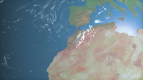 Location and map of Morocco on the surface of the earth at day. Stock Footage 328675884
