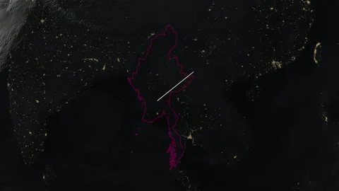 Location and map of Myanmar at night-time. Stock Footage 327425418