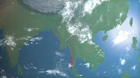 Location and map of Myanmar on the surface of the earth at day. Stock Footage 328677776