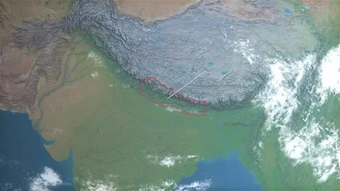 Location and map of Nepal on the surface of the earth at day. Stock Footage 328680096