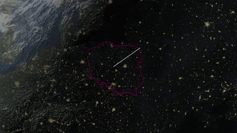 Location and map of Poland at night-time. Stock Footage 327440889