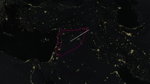 Location and map of Syria on the surface of the earth at night. Stock Footage 328221444