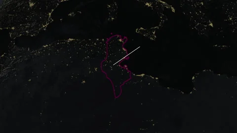 Location and map of Tunisia on the surface of the earth at night. Stock Footage 328228422