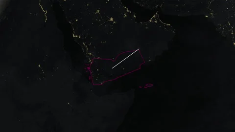 Location and map of Yeman on the earth at night. Stock Footage 328237836