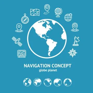 Location and Navigation Concept and Globe Silhouette. Vector Stock Illustration