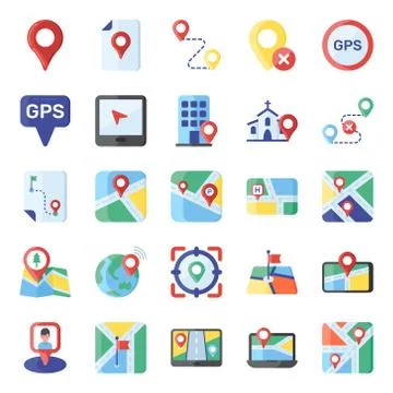 Location and Navigation Flat Vectors Pack Stock Illustration