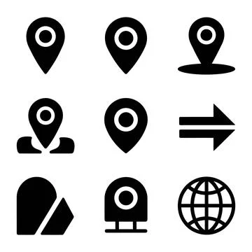 Location and Navigation Icon Set Featuring Directional Markers Stock Illustration