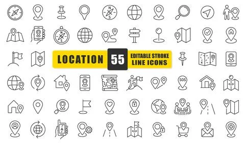 Location And Navigation Line Icon Set Stock Illustration