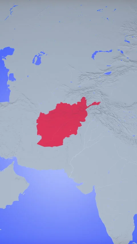 Location and red map of Afghanistan on the earth in vertical format Stock Footage 330999947