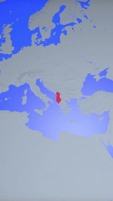 Location and red map of Albania on the earth in vertical format Stock Footage 331000684