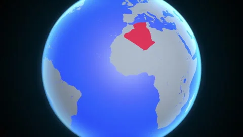 Location and red map of Algeria on the earth Stock Footage 329245602