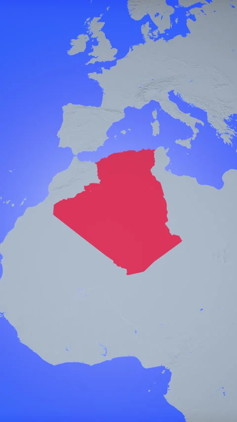 Location and red map of Algeria on the earth in vertical format Stock Footage 331001142