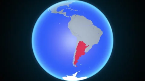 Location and red map of Argentina on the earth Stock Footage 329252897