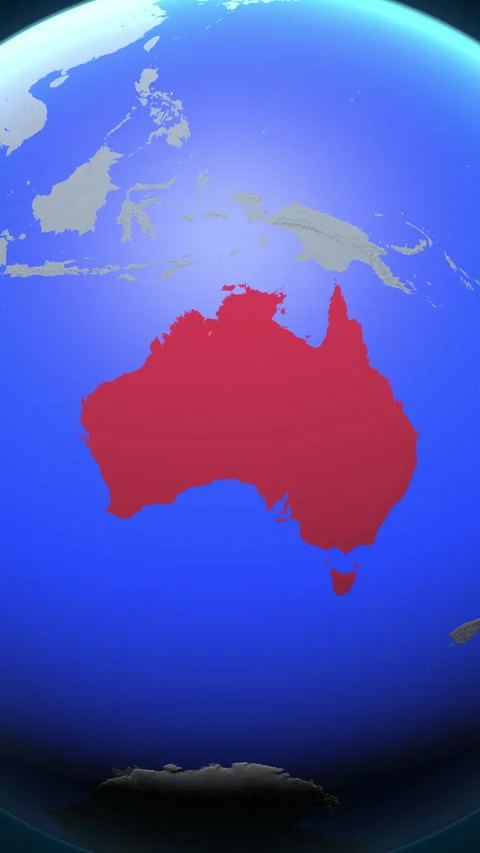 Location and red map of Australia on the earth in vertical format Vidéo 331005596