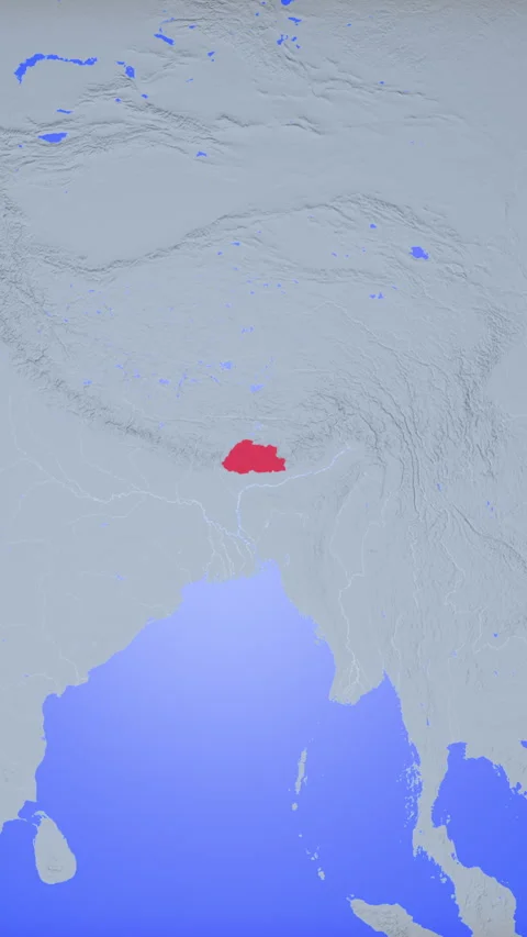 Location and red map of Bhutan on the earth in vertical format Stock Footage 331011951