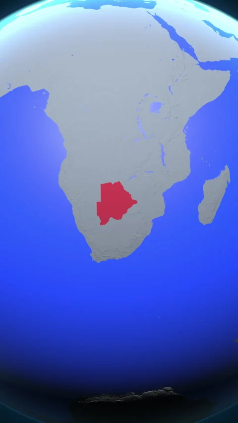 Location and red map of Botswana on the earth in vertical format Stockbeeldmateriaal 331014055