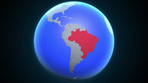 Location and red map of Brazil on the earth Stockbeeldmateriaal 329890474